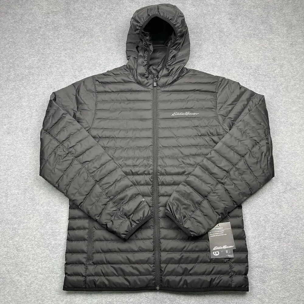 NWT Eddie Bauer Puffer Jacket Mens S Microlight Black 650 Goose Down